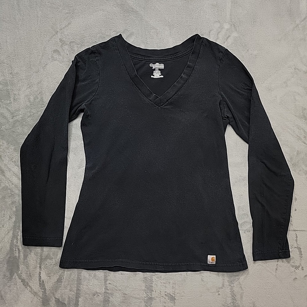 Carhartt Shirt Womens Medium Black V Neck Long Sleeve Workwear Essential Basic